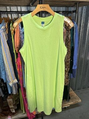 Neon Lime Sleeveless Shift Dress with pockets